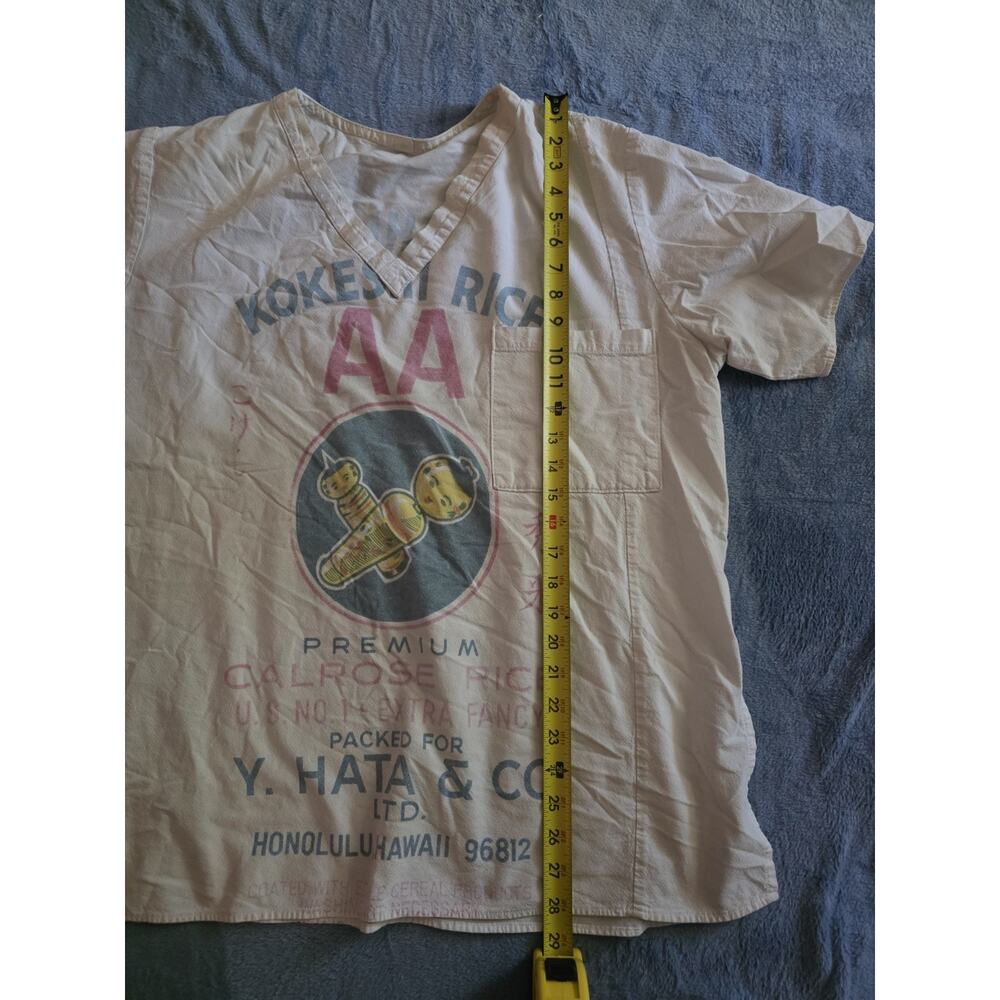 Vintage Kokeshi Rice Sack Shirt Y Hata Honolulu Hawaii Cotton V Neck - Picture 5 of 8